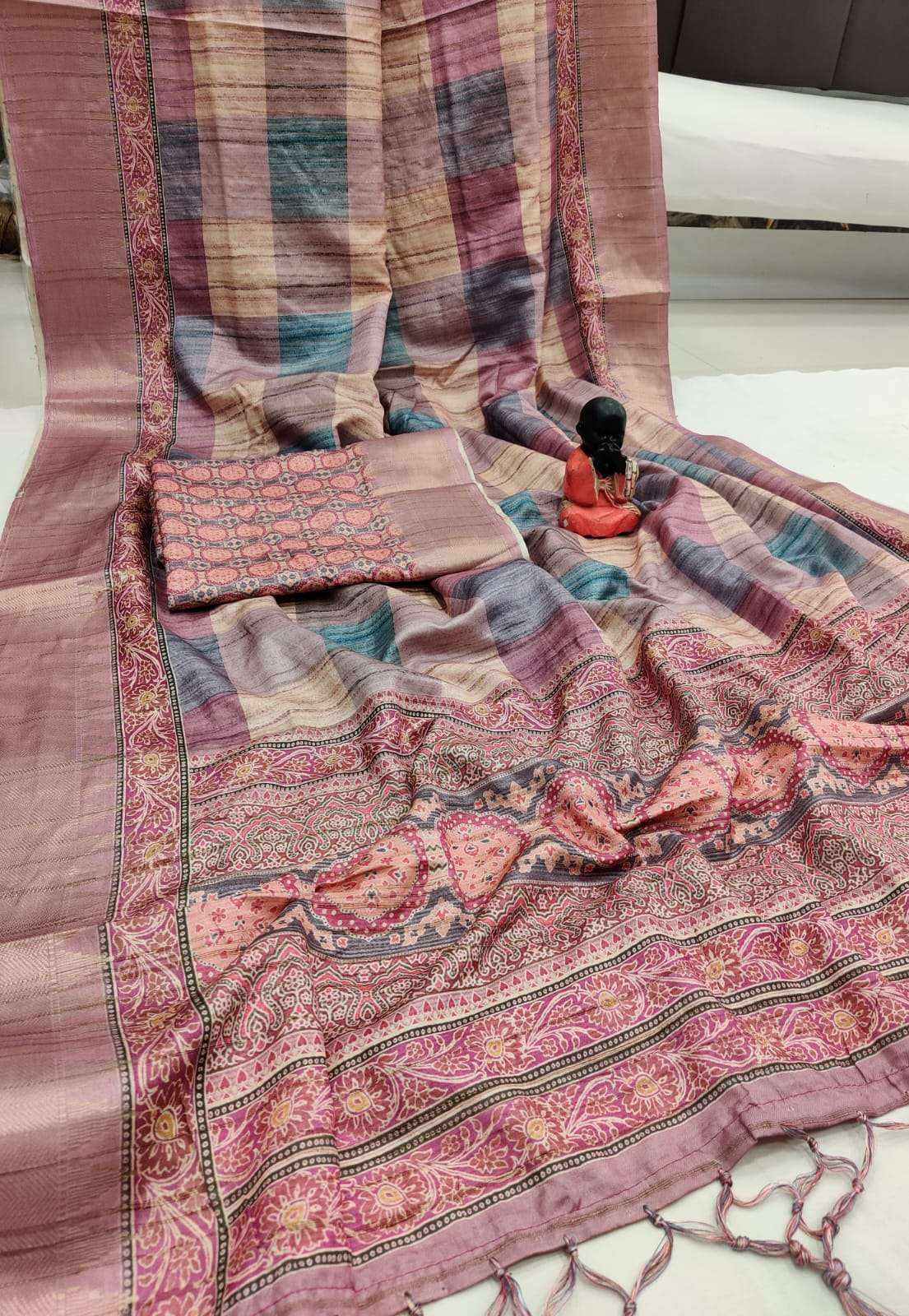 Tasser Silk with Ajrakh printed fancy look soft saree collec...