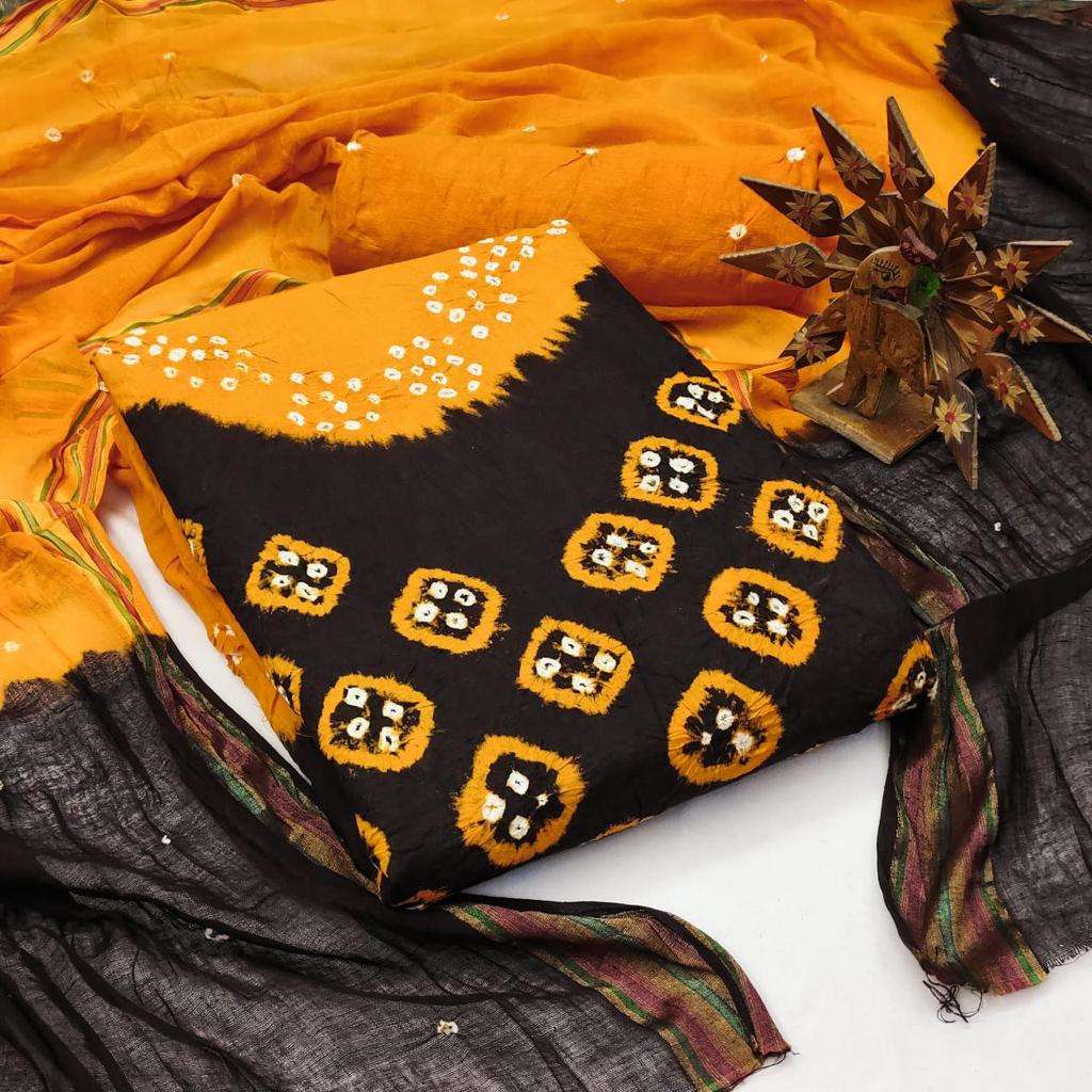 Traditional Bandhani Printed Cotton fabrics Dress material c...