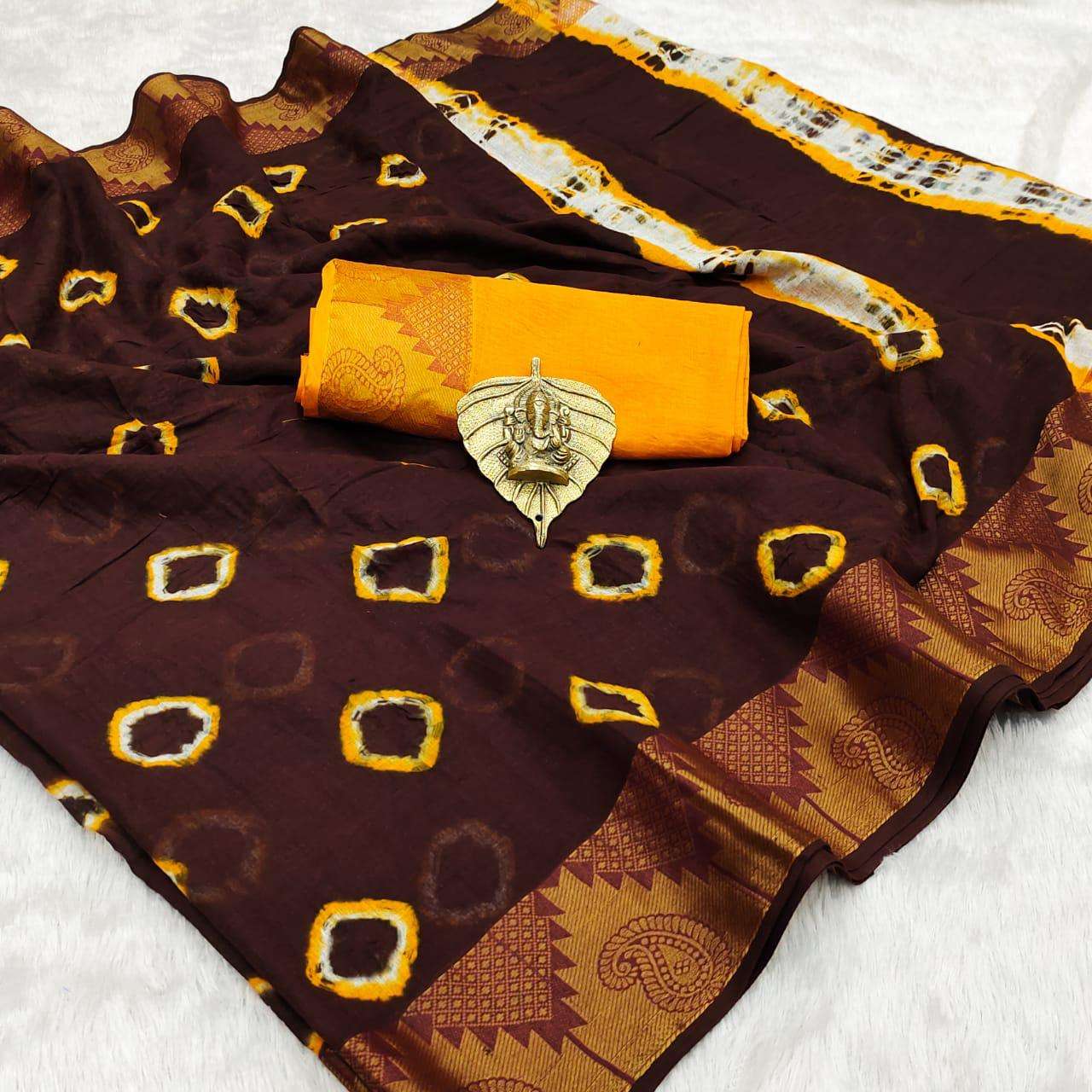Bandhani Printed Regular wear cotton Golden Border saree col...