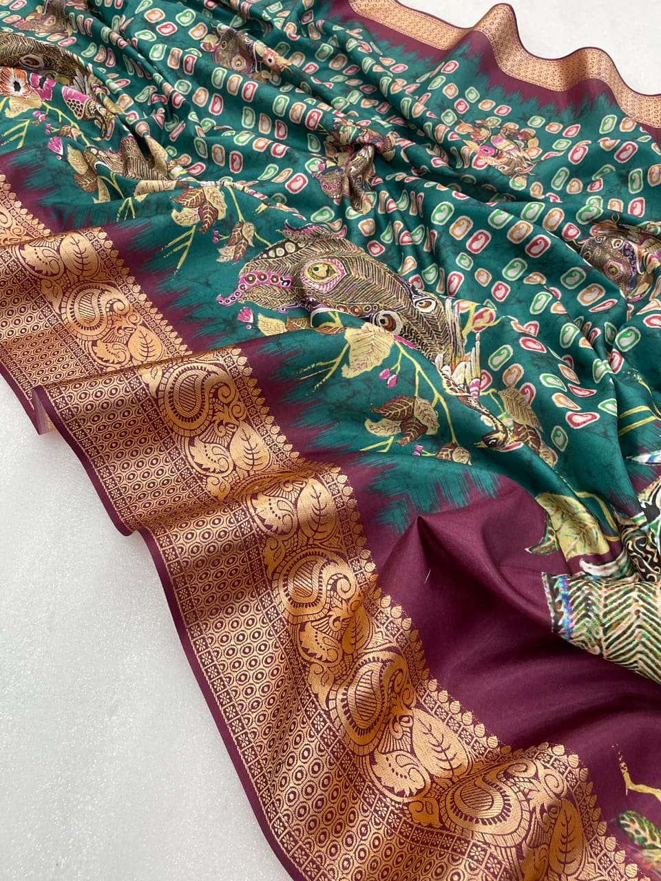 Crepe silk with Pichwai Kalamkari Printed saree collection a...