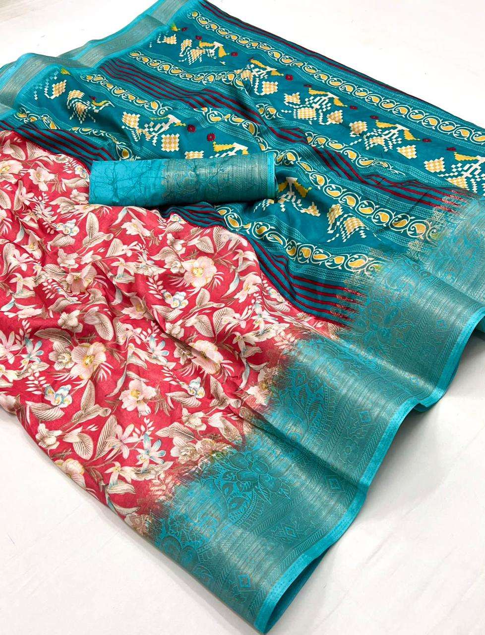 Festival Special Dola Silk with Flower Printed Jacquard Bord...