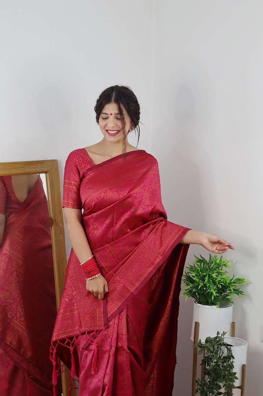Festival Special Gajari color Soft banarasi silk with fancy ...