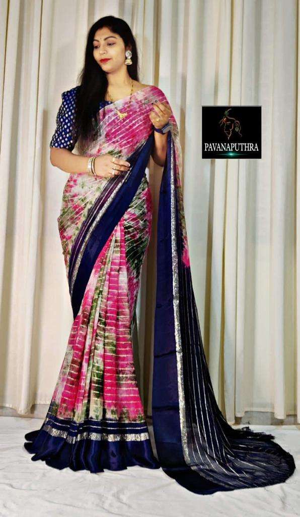 Georgette with Shibori Printed fancy Party wear saree collec...