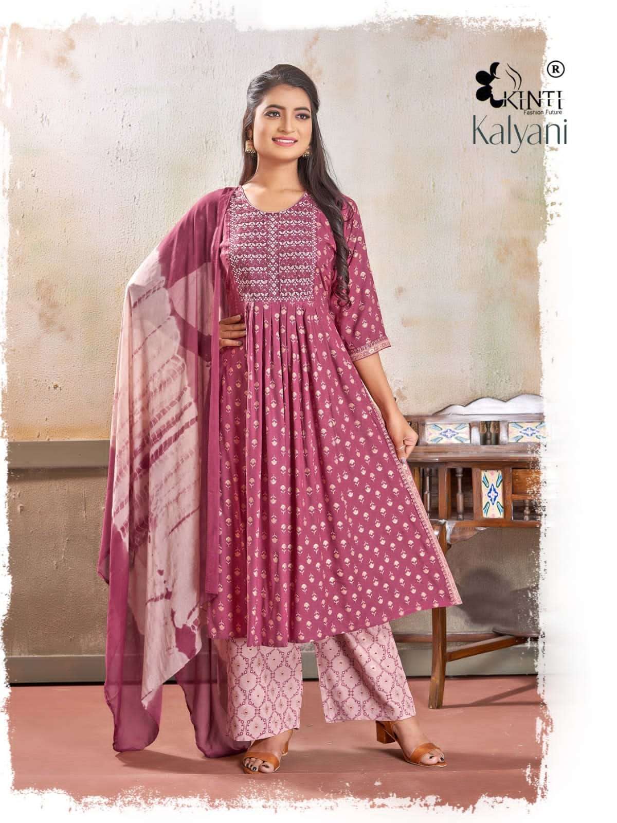 Kinti Kalyani Rayon Nayra Cut with designer Readymade suits ...