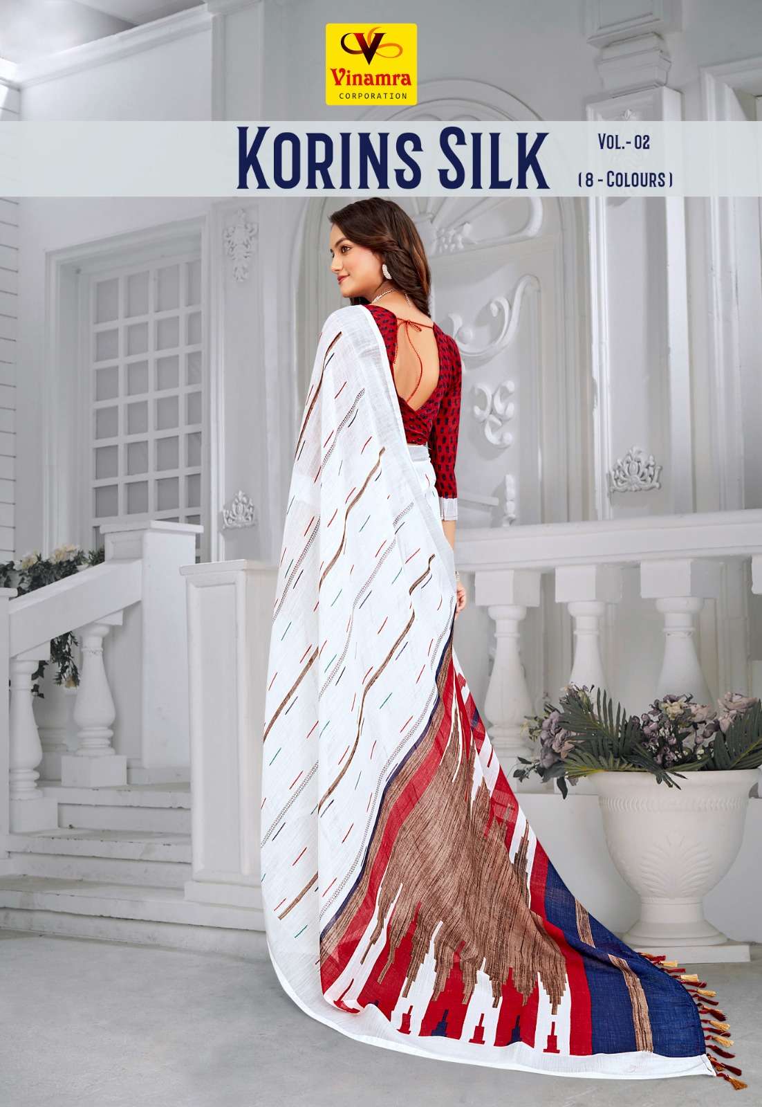 Korins Silk Linen with fancy Printed regular wear saree coll...