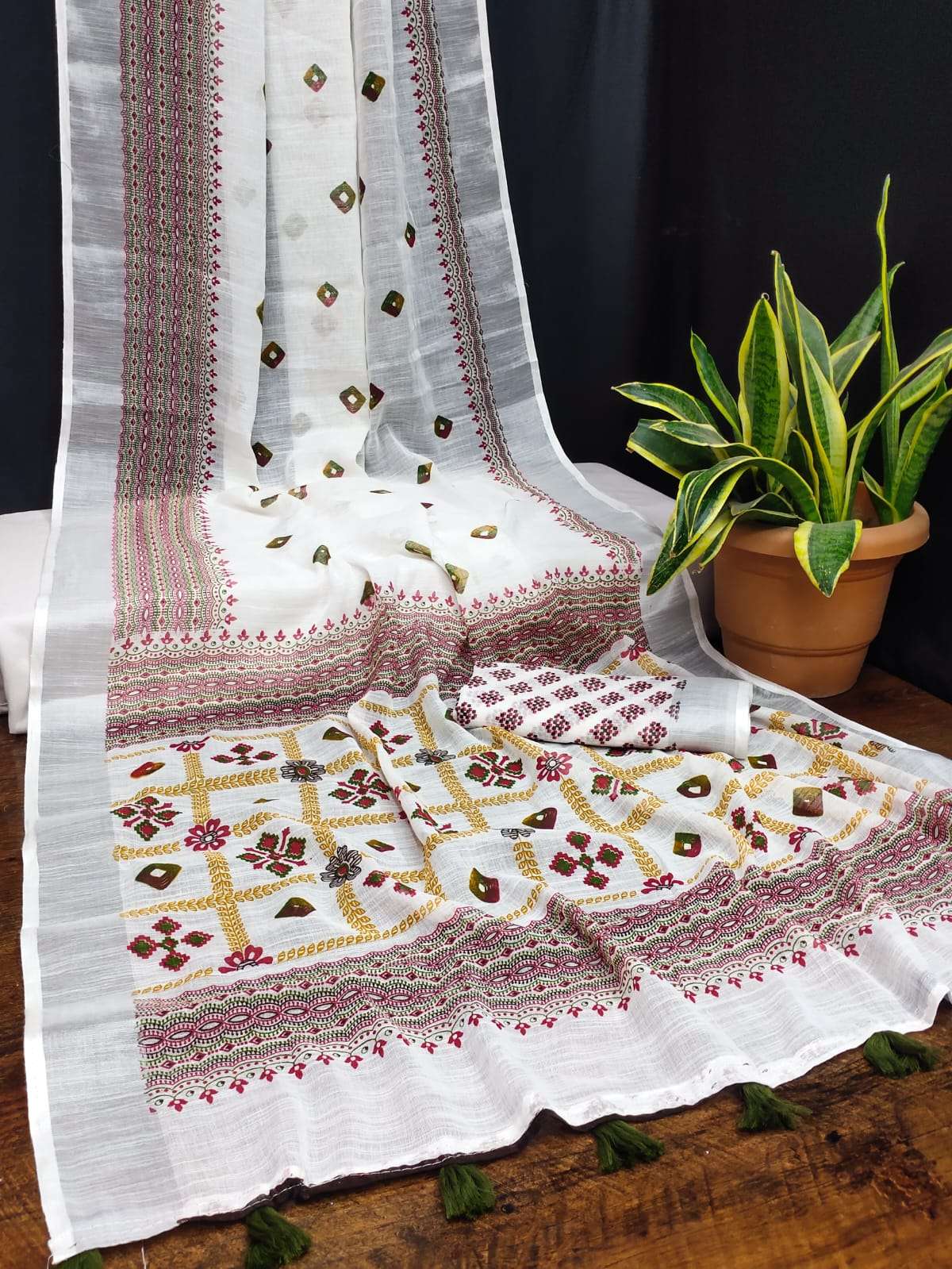 Linen pattu with kalamkari printed fancy saree collection at...