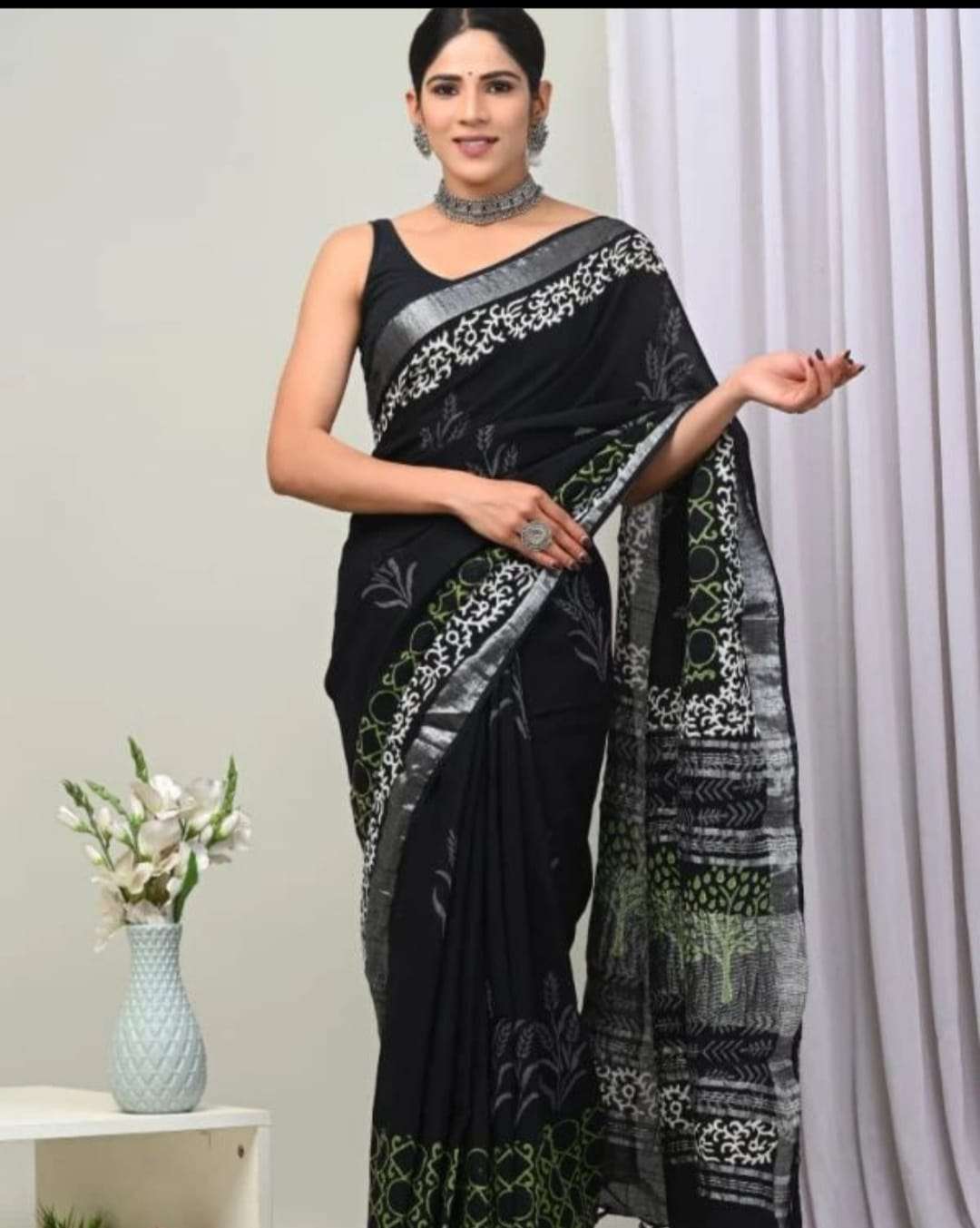 Linen silk with Silver zari patta party wear Saree collectio...