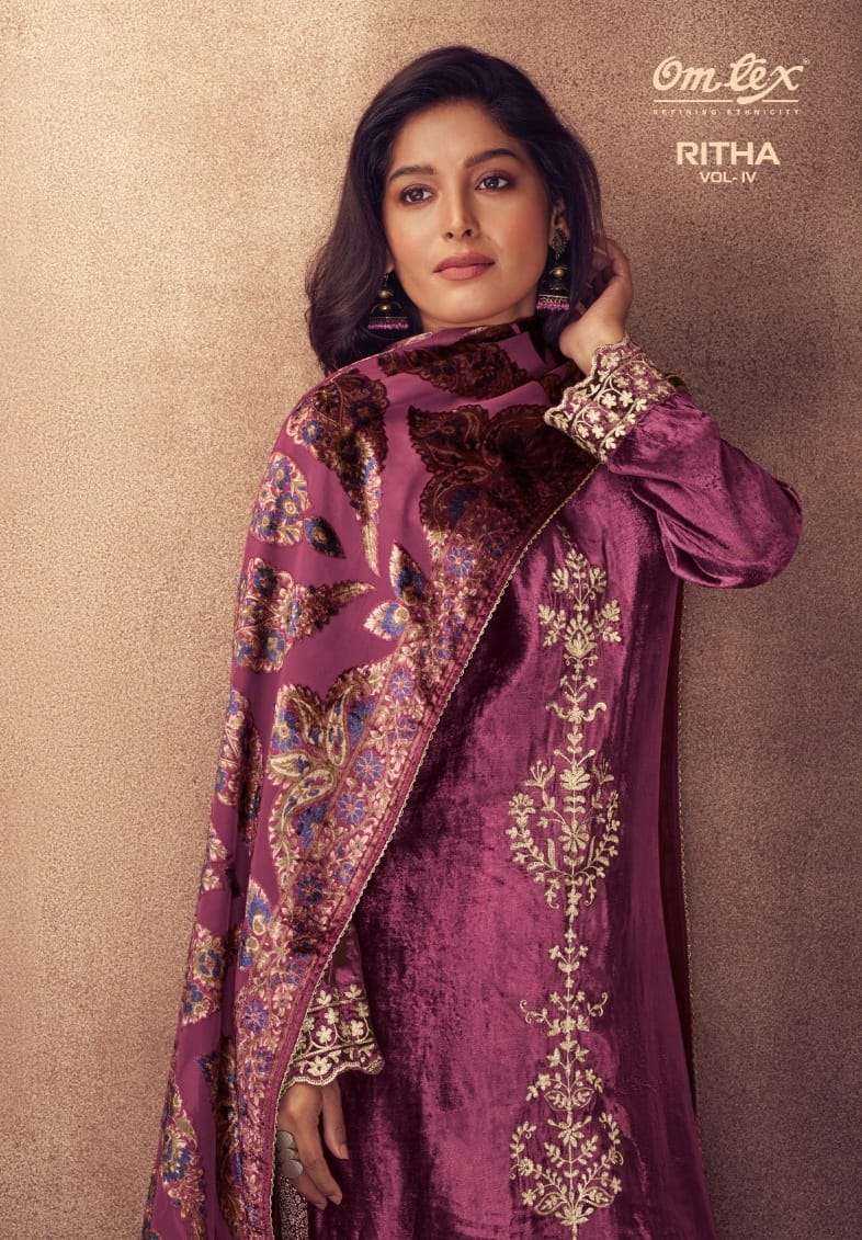 Om Tex Ritha Vol 4 Viscose Velvet with Embroidery work Pakis...