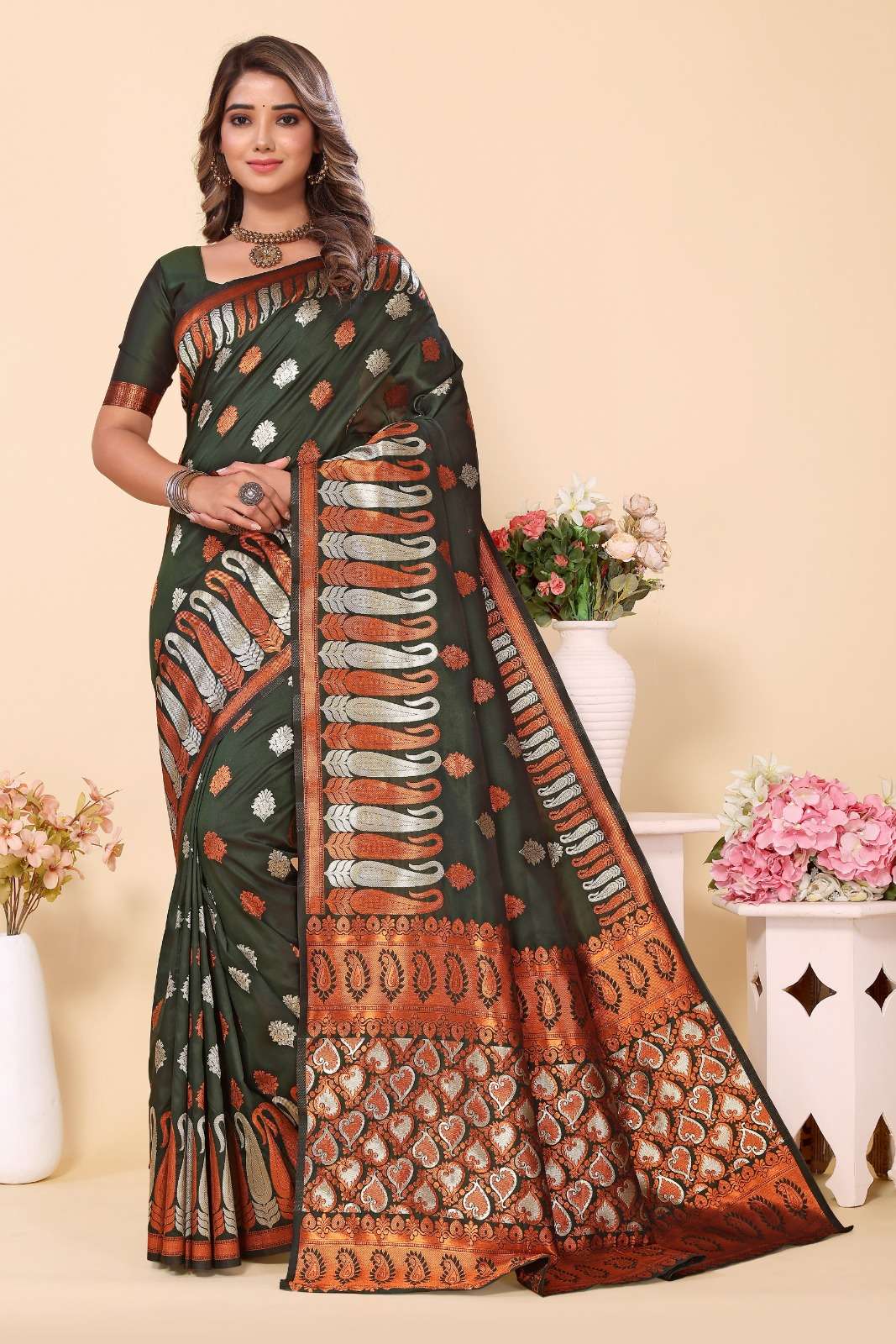 Paithani Silk with Copper Zari Weaving Design Saree collecti...