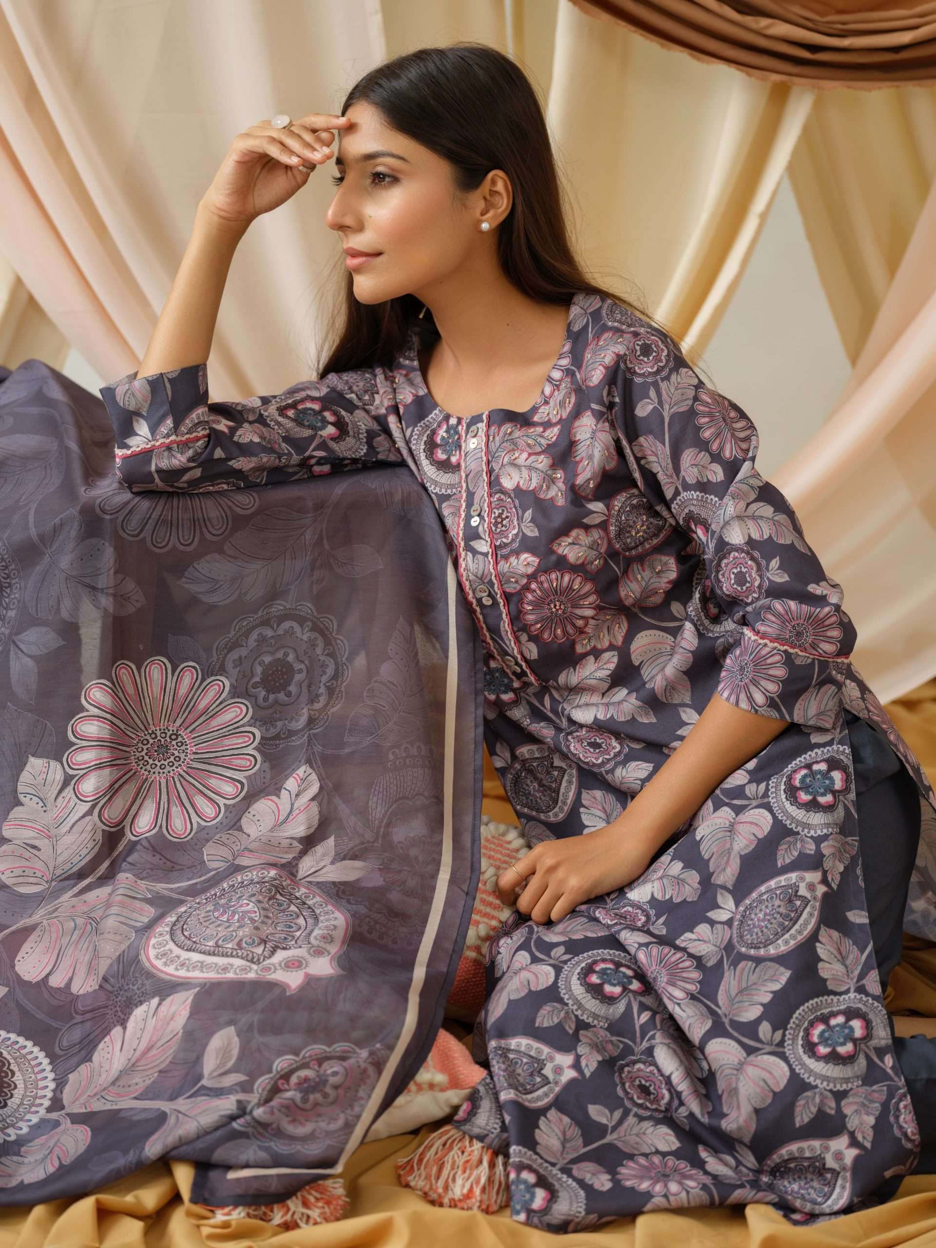 Psyna 2336 Linen with digital printed Readymade suits collec...