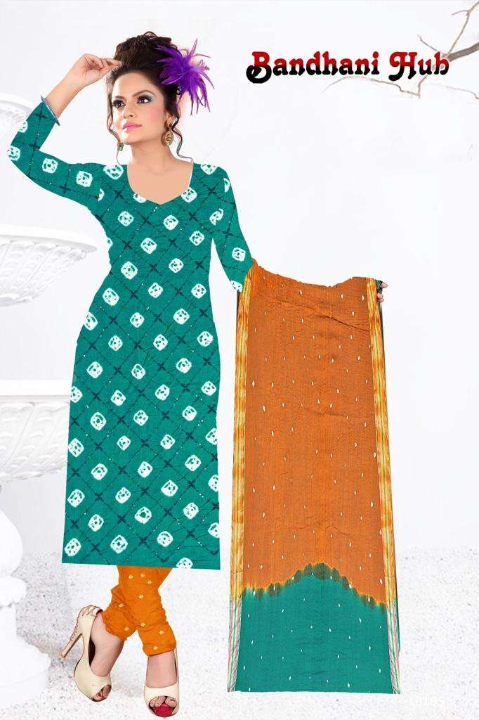 Regular wear Cotton with Bandhani Printed Dress material col...