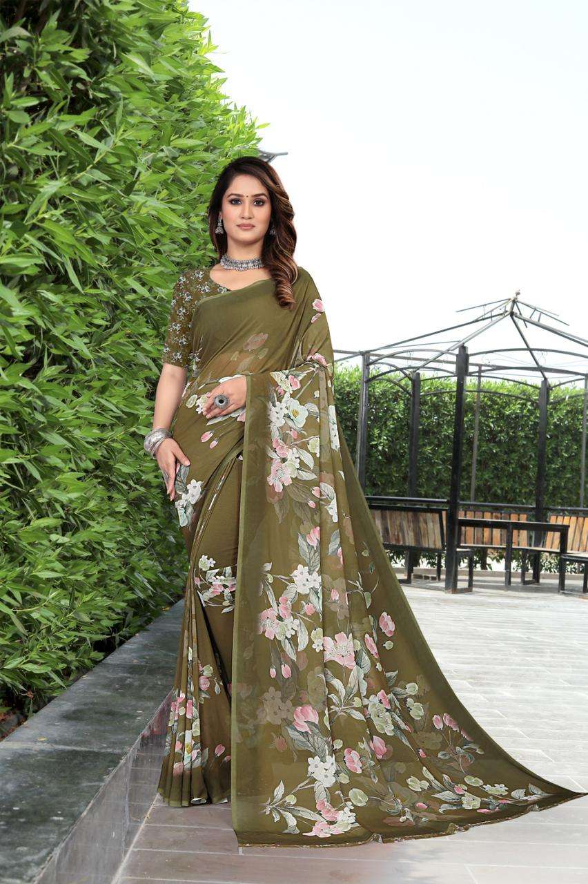 Resham georgette with Flower Printed Regular wear saree coll...