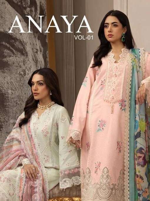 Saniya Trendz anaya vol 1 cambric cotton with fancy pakistan...