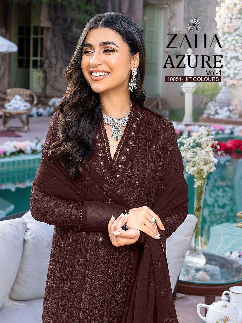 zaha azure 10051  Georgette with fancy designer Pakistani su...