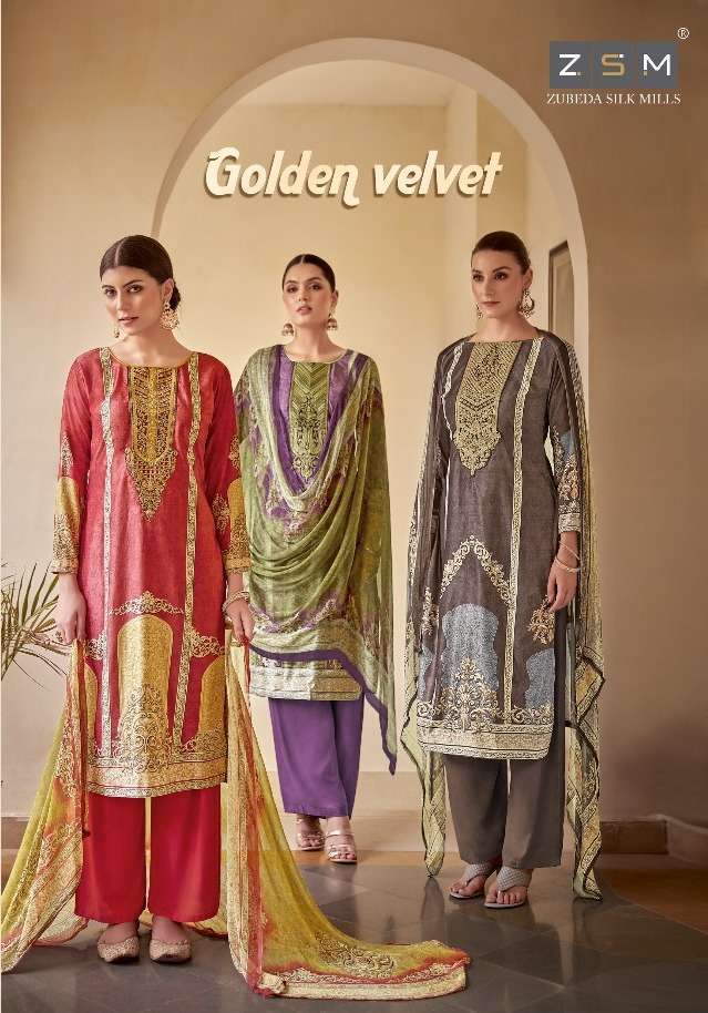 ZSM Golden Velevt Winter Wear designer Pakistani salwar kame...
