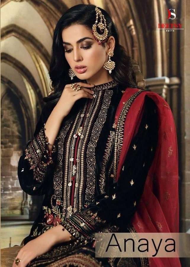 Deepsy Suits Anaya  velevt collcetion With Embroidery work P...