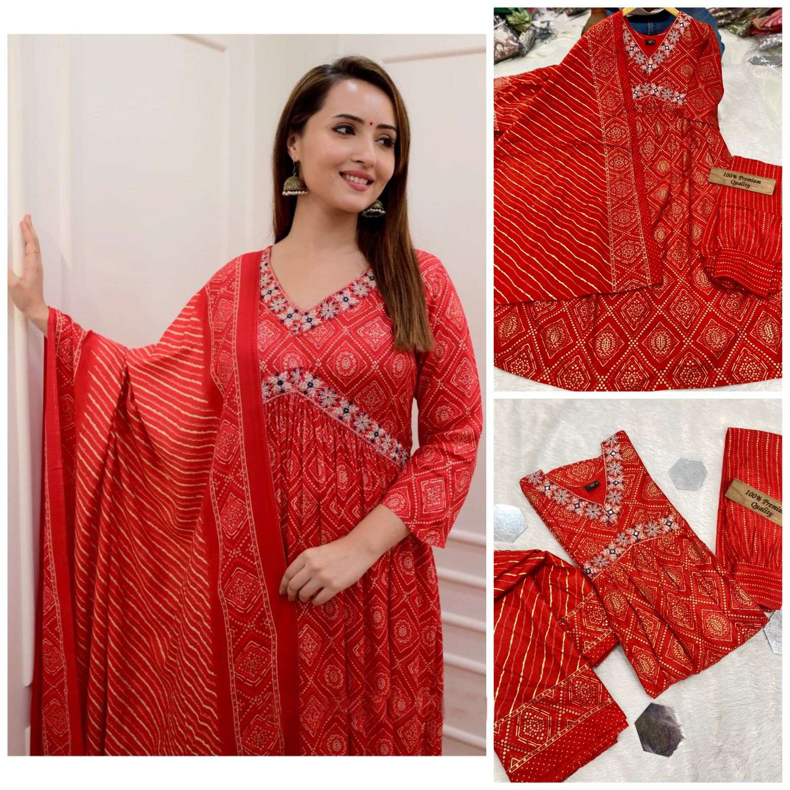 Diwali Special Rayon Cotton with Neck Embroidery work Foil P...