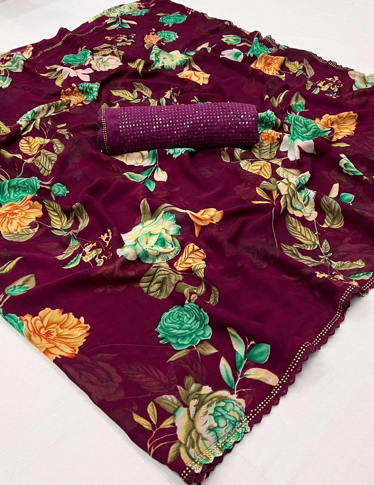 Festival Special Georgette with Flower Printed Saree collect...