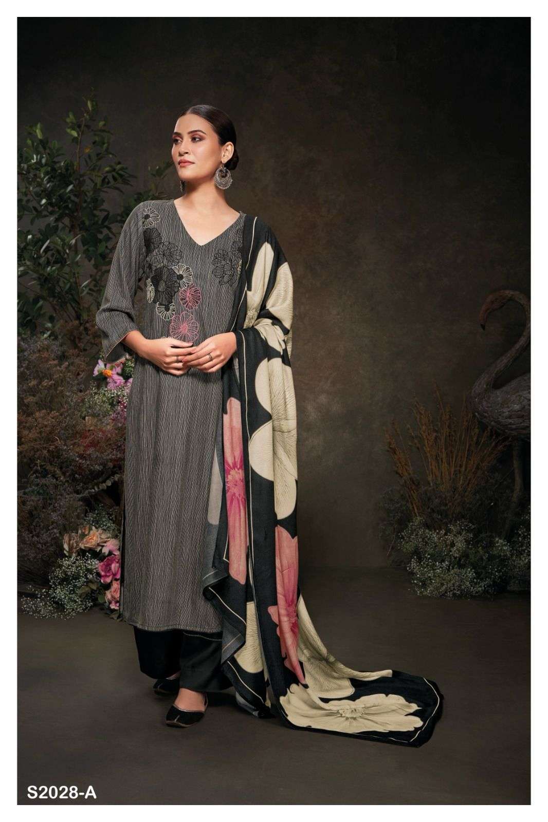 Ganga Fashion Jaya 2028 pashmina Silk with embroidery work W...