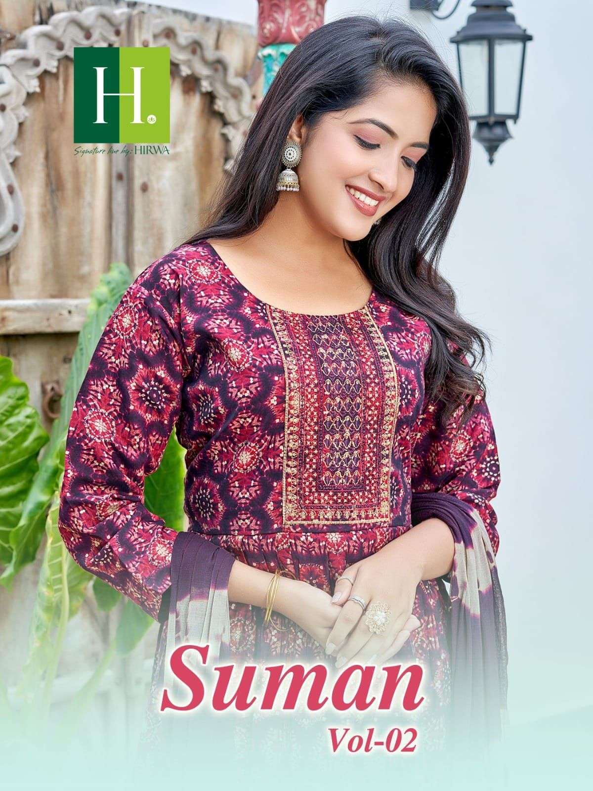 Hirwa Suman Vol 2 Modal Silk with fancy nayra Cut Readymade ...