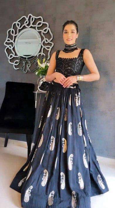 Party wear look Black color Malai Satin with Embroidery work...