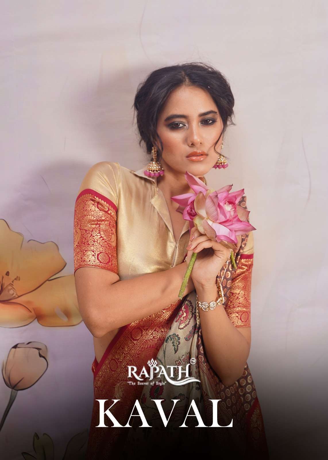 Rajpath Kaval Silk With Weaving Kalamkari Design Traditional...