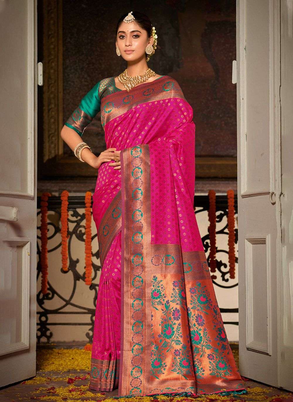 Shringaar banarasi silk with rich look pallu Fancy saree col...