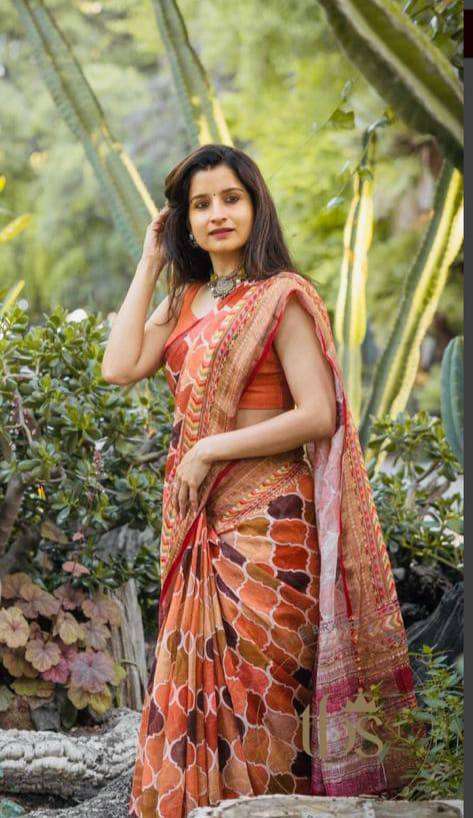Festival Special Linen with Digitl Printed saree collection ...