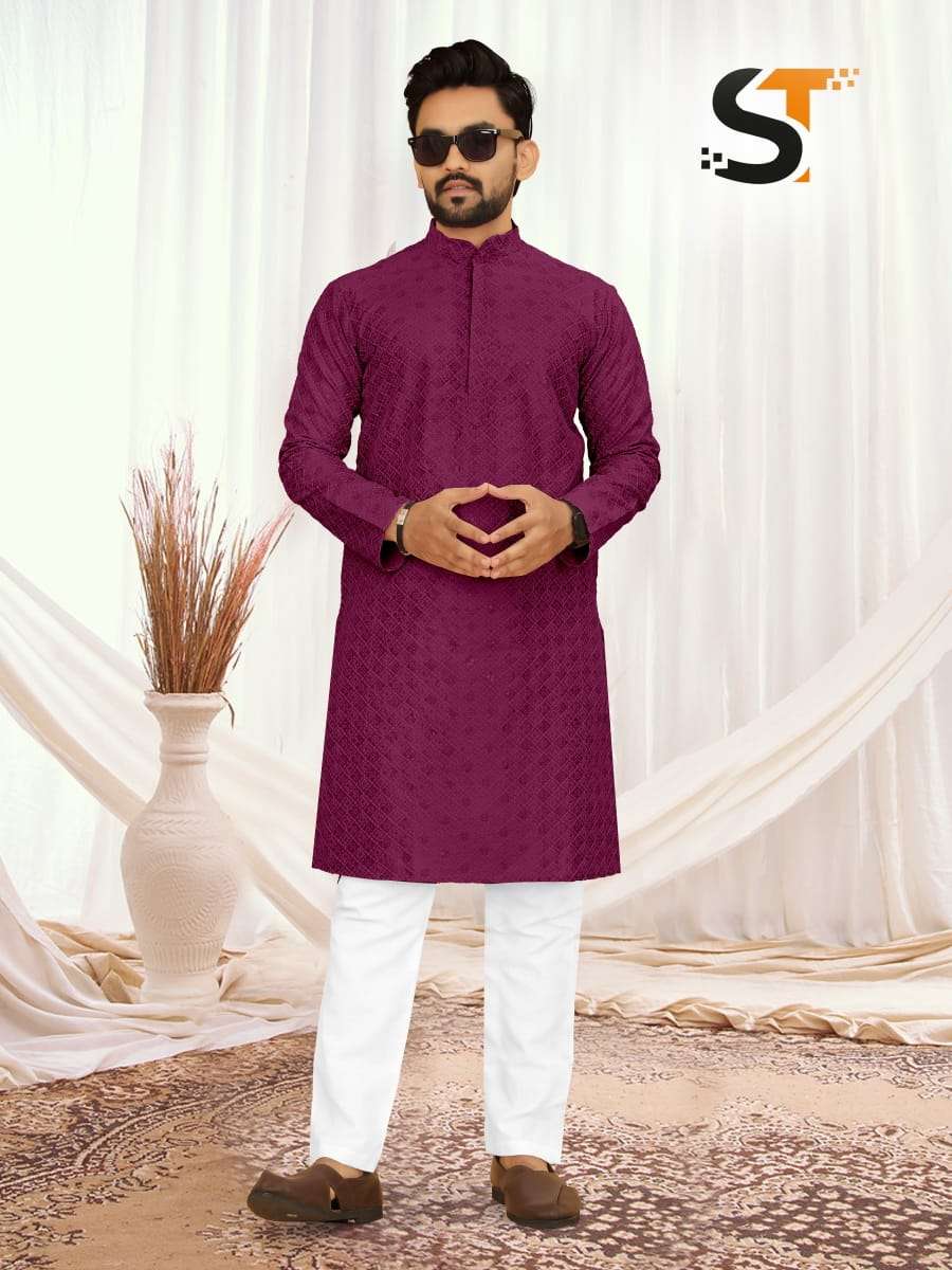 Festival Special Silk with Lucknowi Sequence Work Mens Kurta...