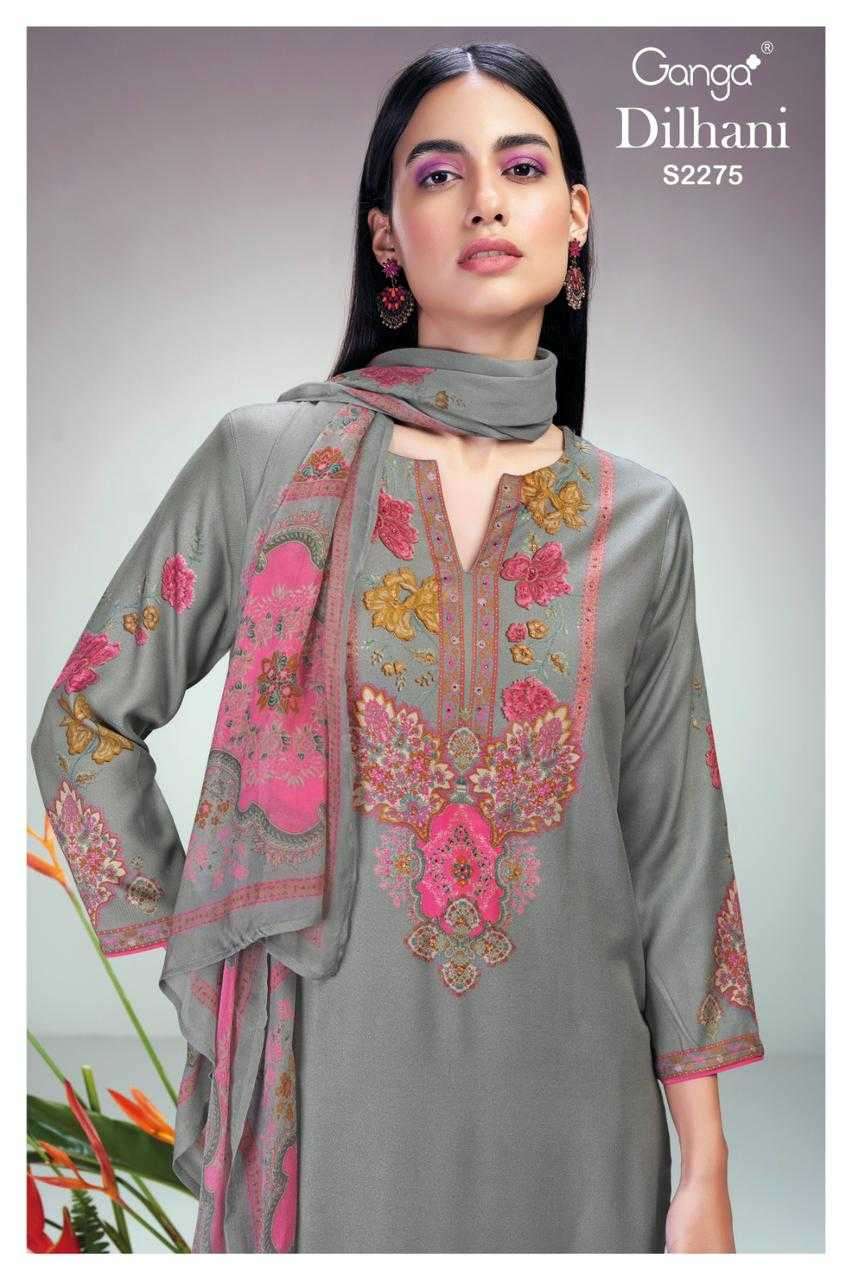 ganga dilhani 2275 pashmina Silk with printed fancy salwar k...