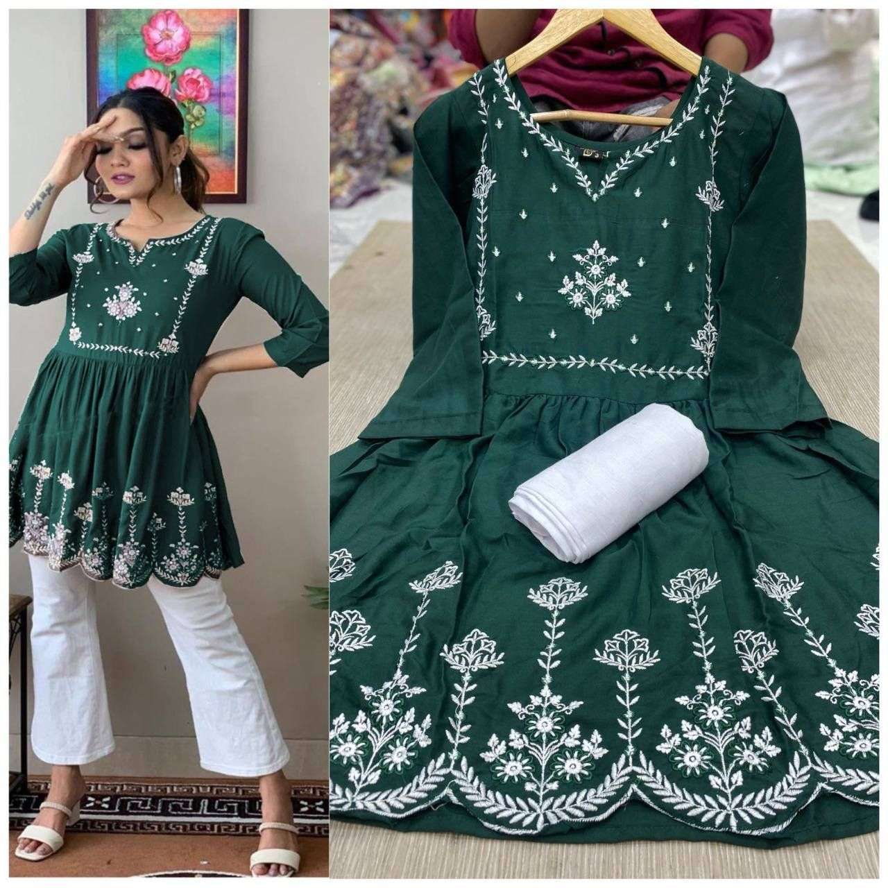 Nascafe Rayon with Embroidery work  fancy Short Kurti collec...