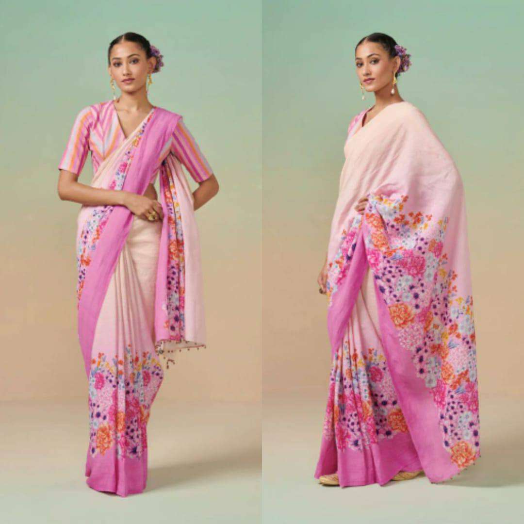 Regular wear Fancy Linen with digital Printed saree collecti...