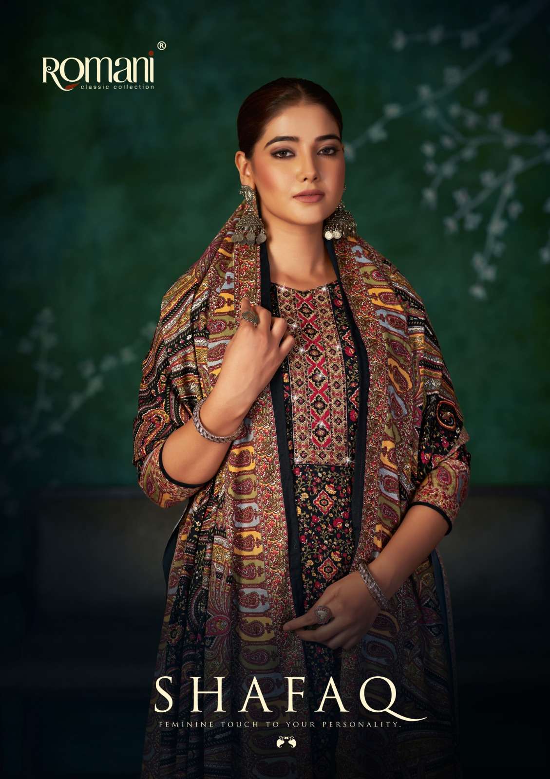 Romani SHAFAQ Pashmina Silk with fancy weaving Design winter...