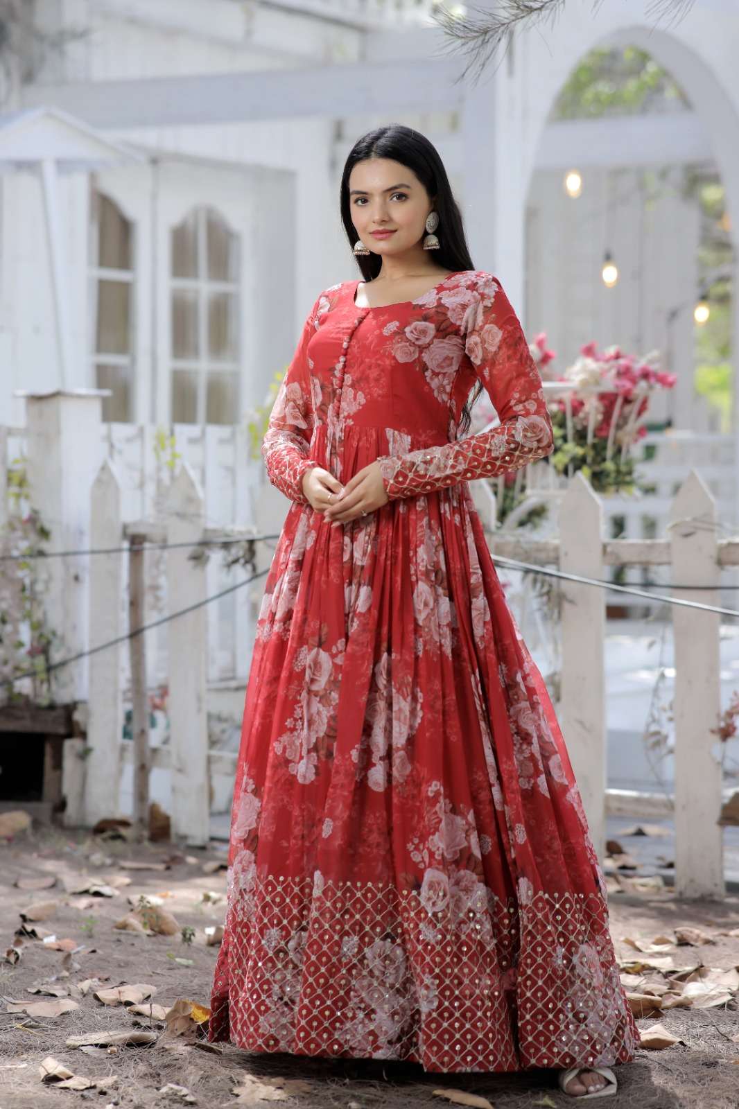 Wedding Special Georgette with Flower Printed Long Gown Styl...