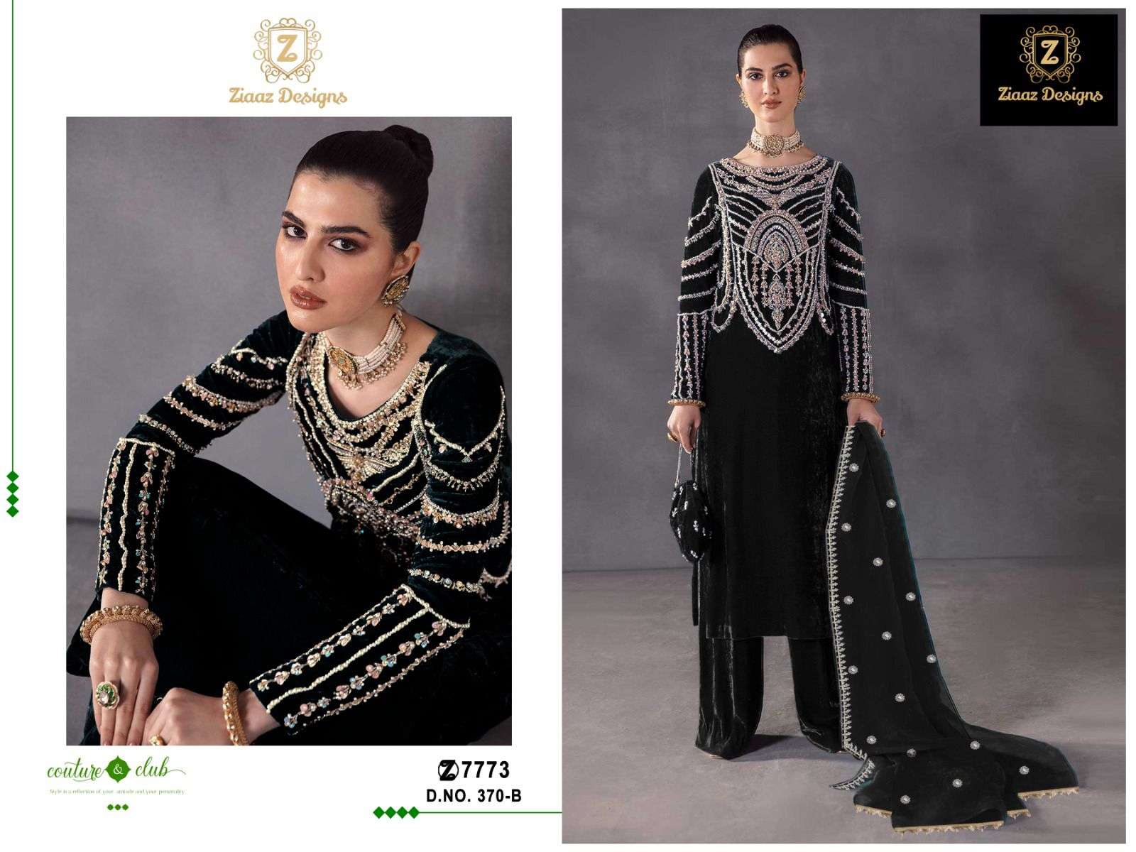 ziaaz designs velvet suits DN NO 370 latest collection