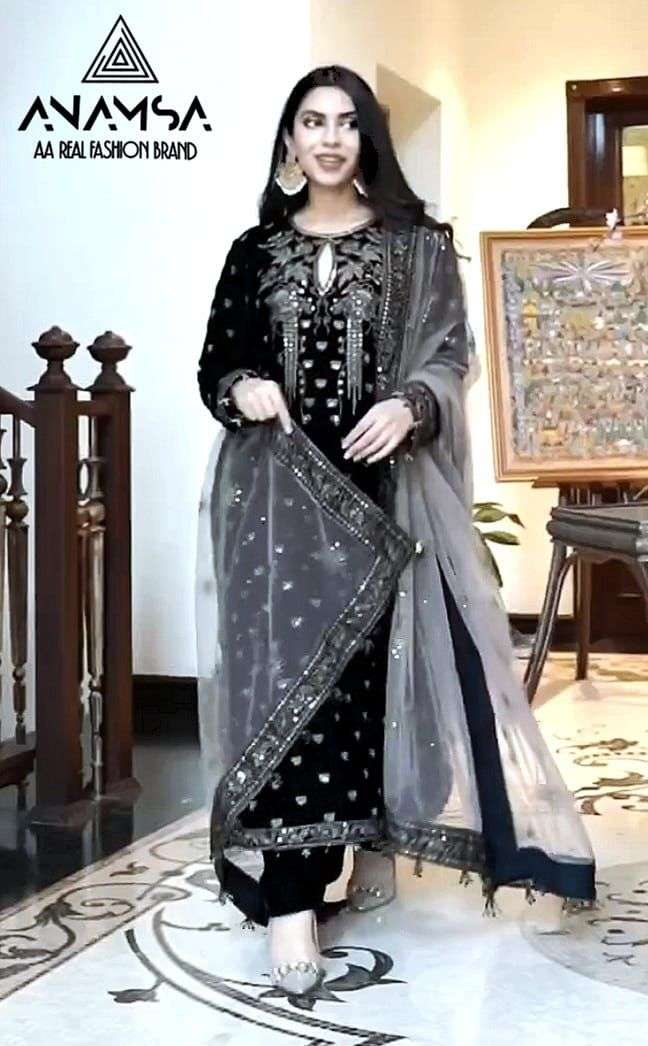 Anamsa 275 Velvet with Embroidery work Pakistani salwar kame...