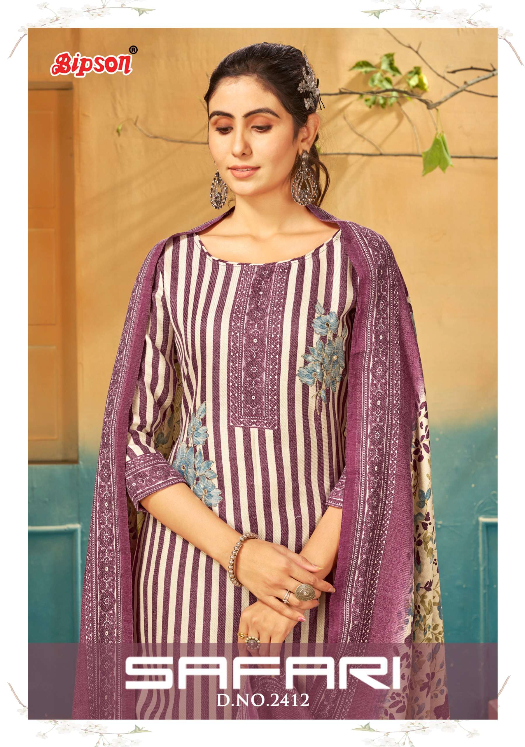 Bipson fashion Safari 2412 Wool Pashmina Silk with Printed D...