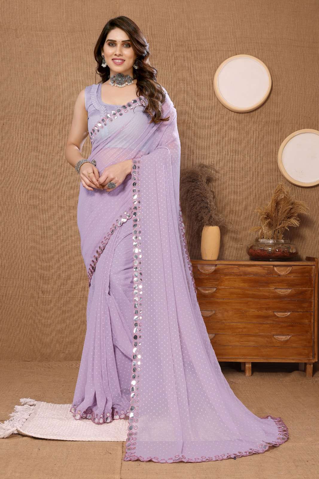 Butti Mirror Georgette with fancy Party wear saree collectio...