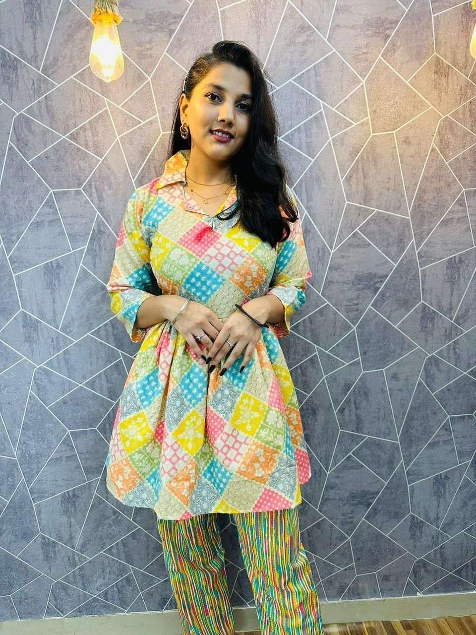 ColorFull cord Set rayon fabric with fancy look kurti collec...