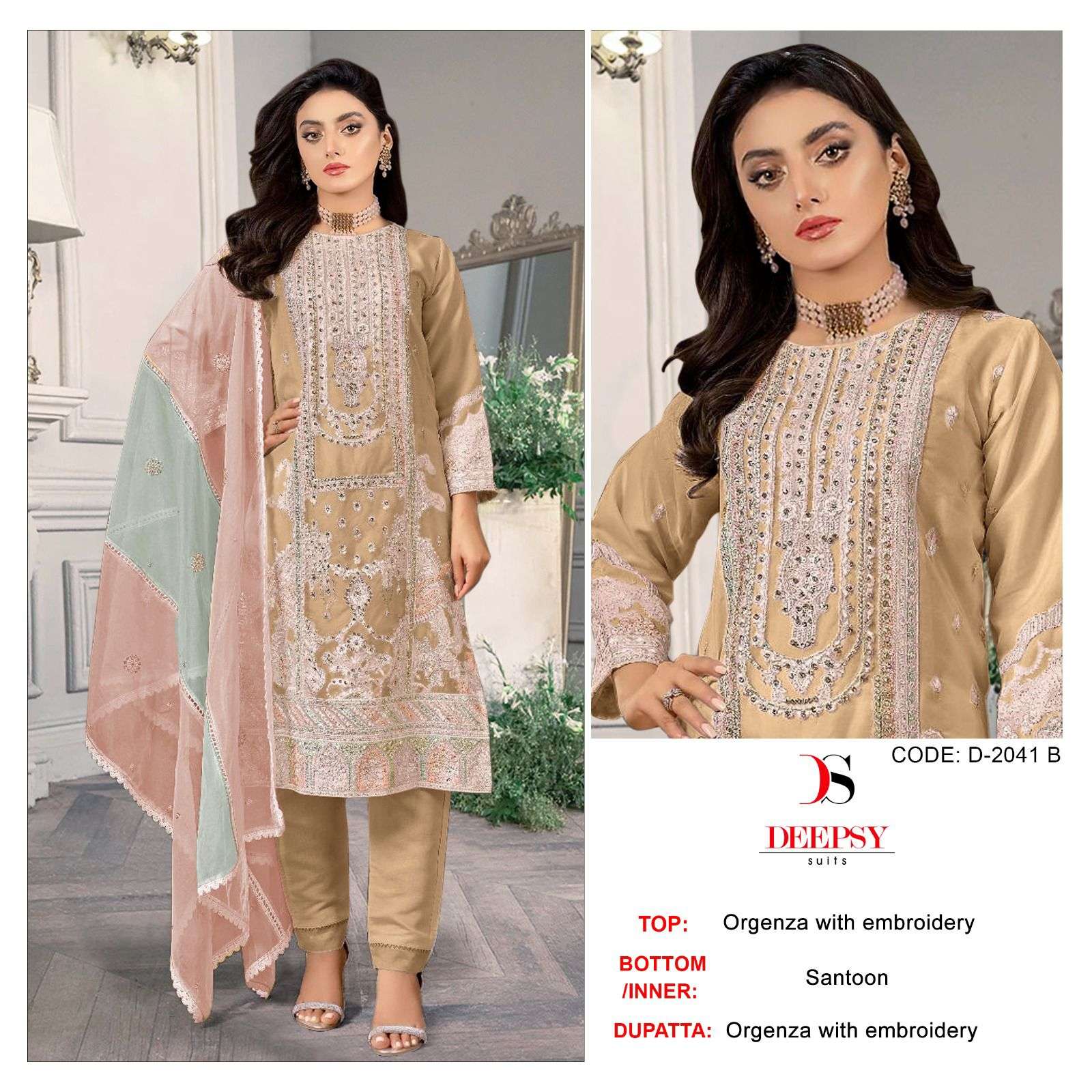 Deepsy suits 2041 ABCD Organza with embroidery work pakistan...