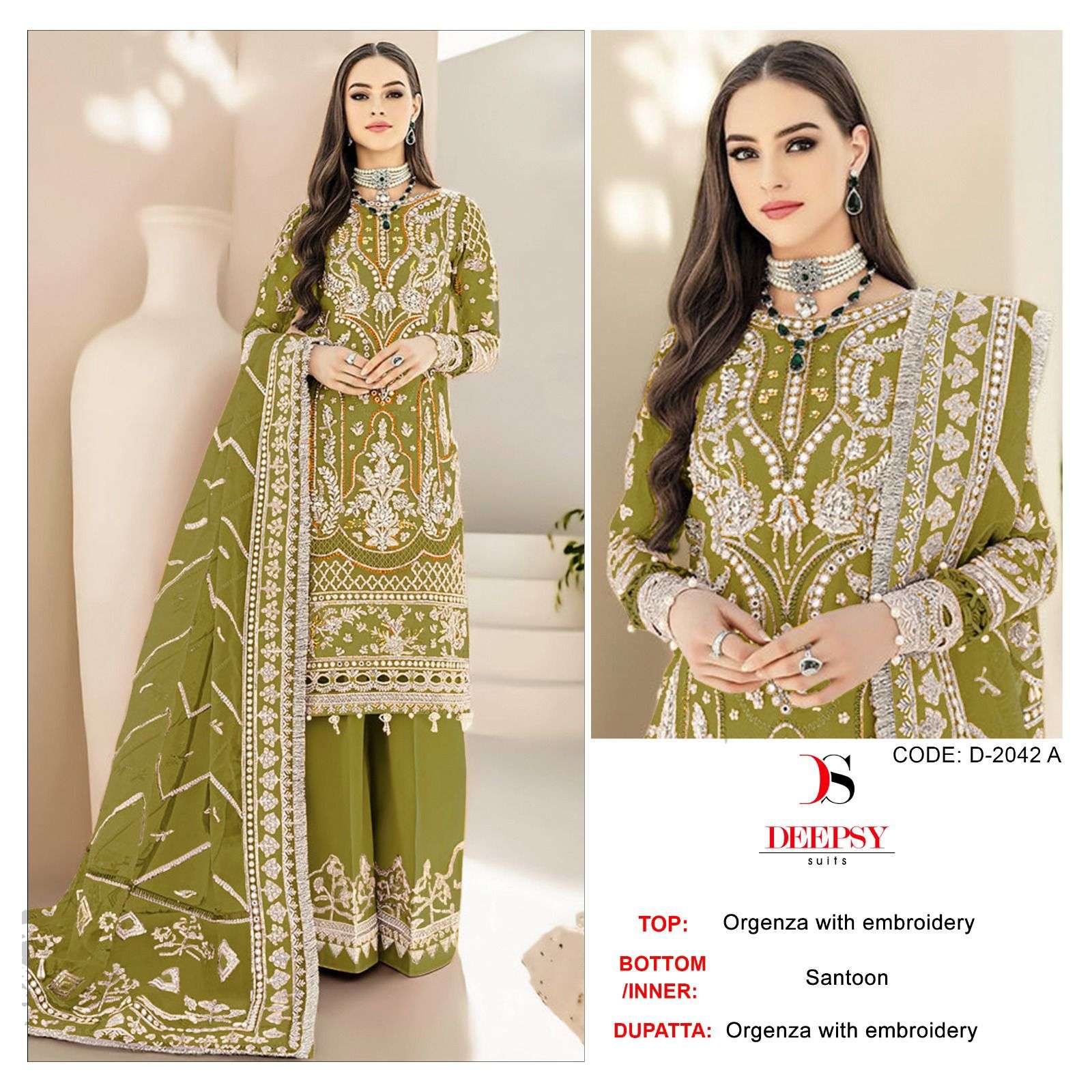 Deepsy suits 2042 Organza with EMbroidery work Pakistani sal...