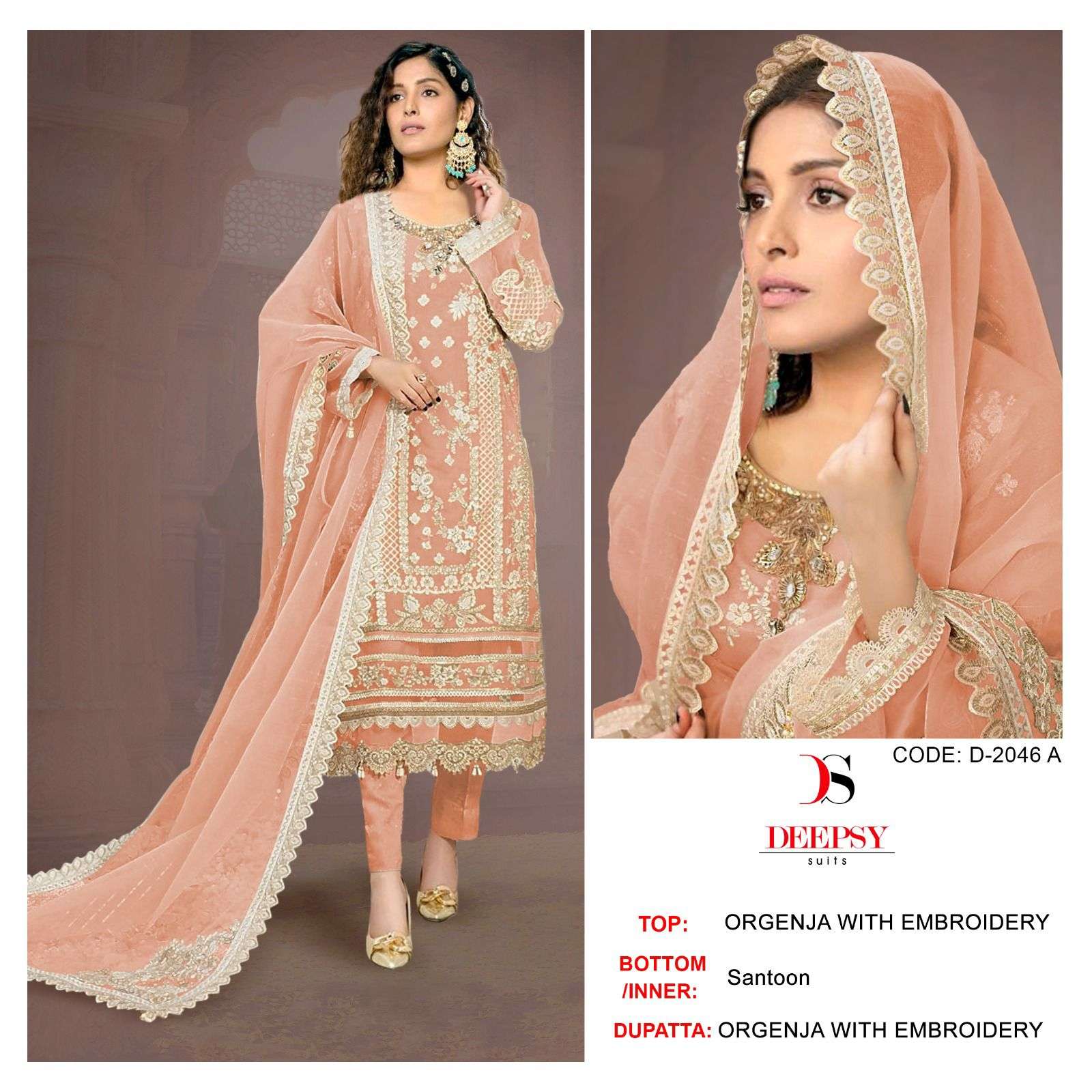 Deepsy suits 2046 Organza With Embroidery work Pakistani sal...