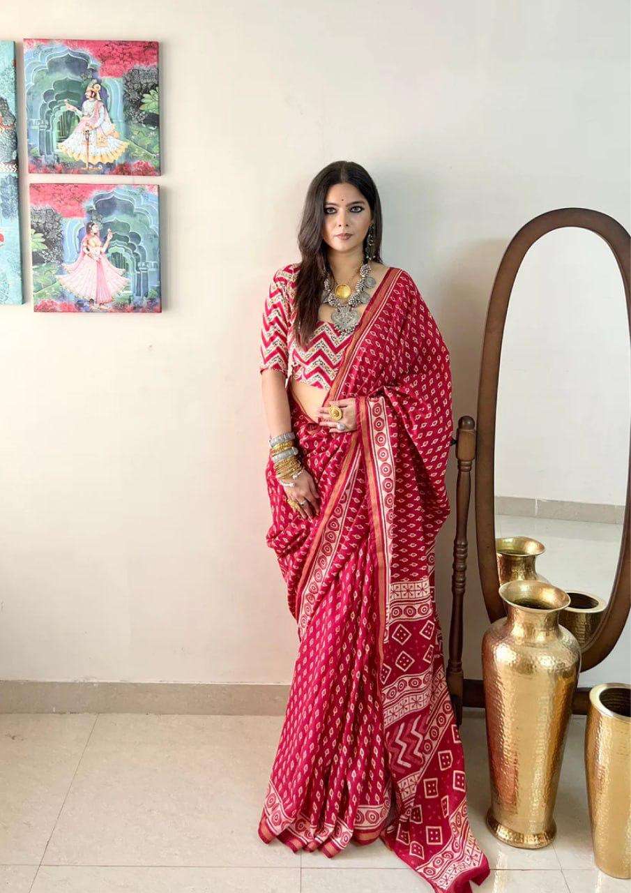 Fancy look Chanderi cotton with Printed Saree collection at ...