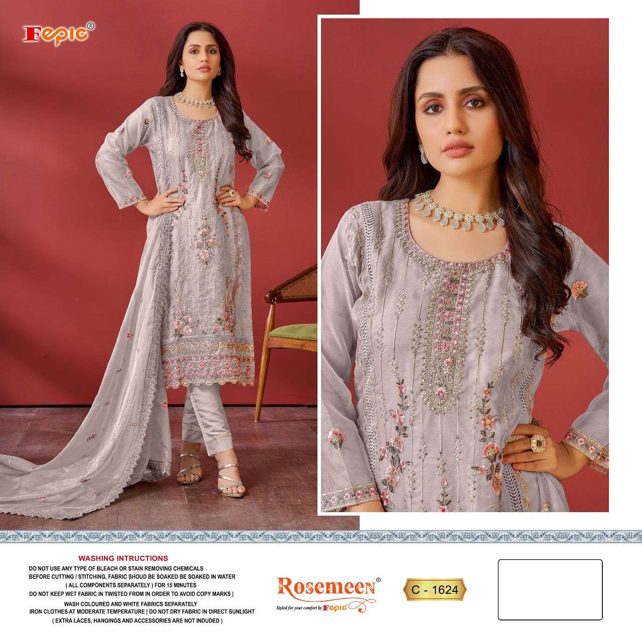 Fepic Rosemeen 1624 Organza With Embroidery work Pakistani s...