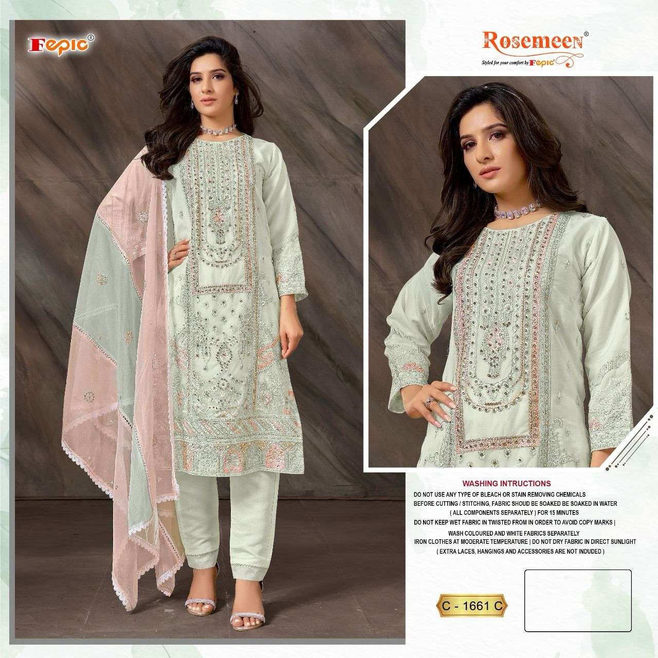 Fepic Rosemeen 1661 Organza With embroidery work Pakistani s...