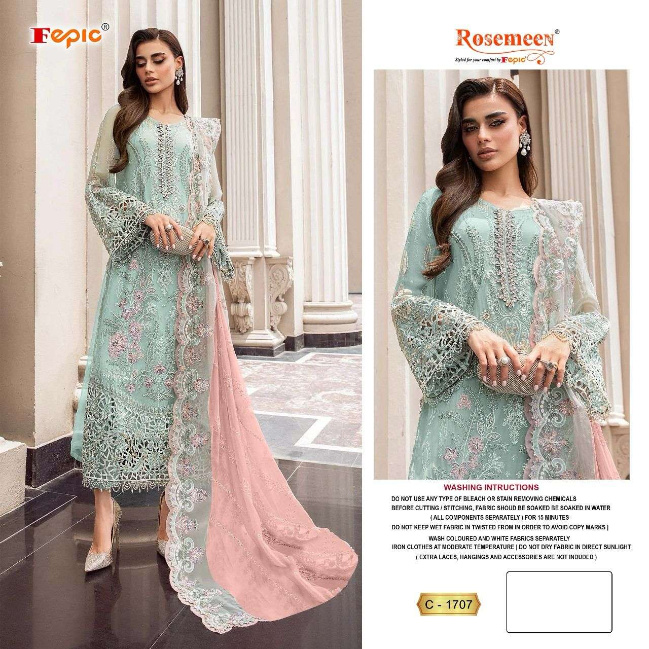Fepic Rosemeen 1707 Georgette with EMbroidery work Sky BLue ...