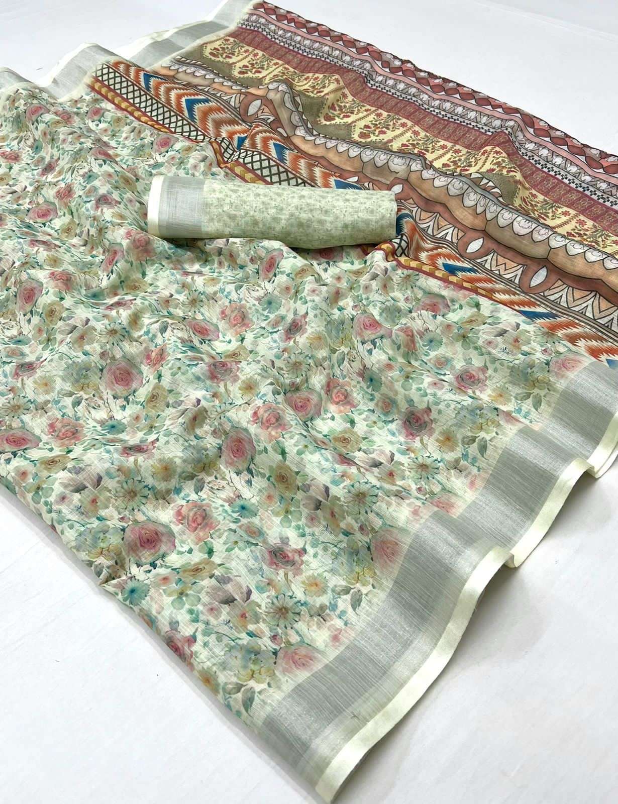 Function Special Linen with digital printed Fancy sare colle...