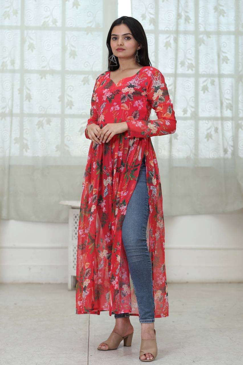 Georgette with fancy Printed One Side Cut Kurti collection a...