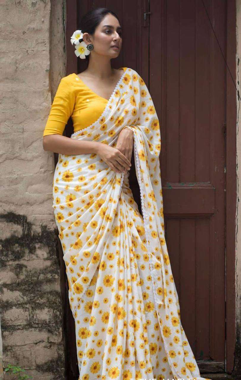 Haldi Function Special Linen with Printed Saree collection a...