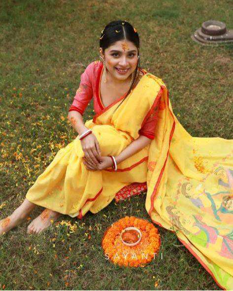 Haldi Function Special printed Linen with Printed saree coll...